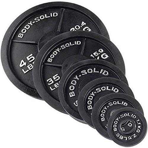 Body-Solid (OSB455) Olympic Weight Plate Set with Bar Black