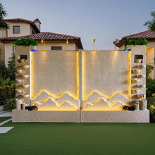 CHYIFSHIY 6.89ft Tall Concret Wall Fountain with LED Lights and Waterwheel – 12.34ft Wide Landscape Outdoor Decor for Garden or Entryway,Housewarming Gift, Two Pieces Per Set