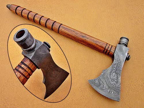 Axe Damascus Steel 19" Natural Wood Handle Axe/Hand Forged Woodsman Axe