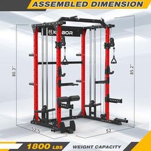 KABOR Power Cage 1800lbs Multi-Functional Power Rack with Dual Pulley System and Leg Holder TL100 Red
