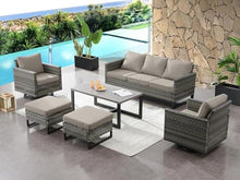 HTERWQEA Patio Furniture Set 6 Piece Outdoor Wicker Chairs with Ottomans, Conversation with Coffee Table, Couch Seating for Balcony Garden Poolside