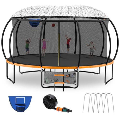 Kiivakii 16FT Trampoline with Basketball Hoop & Sprinkler Orange