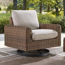 Signature Design by Ashley Angel Island Outdoor Rocking Chair, 360-Degree Swivel Lounge Comfort, Aluminum Frame Resin Wicker With Nuvella Fabric For Patio Porch Deck