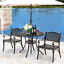 NUU GARDEN 3 Piece Outdoor Bistro Set Cast Aluminum Patio Set Bistro Table Set Rustproof Patio Table and Chairs with Umbrella Hole for Backyard, Balcony, Front Porch, Lawn, Pool, Black