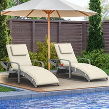 YITAHOME Patio Chaise Lounge Chair Set of 2, Wicker Chaise Lounge Outdoor Rattan Reclining Chair with Armrests/Pull-Out Cup Holder/5-position backrest/Cushion & Headrest-Beige