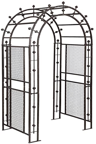 H Potter Garden Arbor Trellis Arch, 96 Inch Tall Heavy-Duty Iron Metal Arbor for Climbing Plants, Outdoor Wedding Arch & Landscape Entrance, Charcoal Brown Powder-Coated Finish