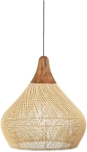 zhongheng Rattan Pendant Light Fixture Boho Hand Woven Chandelier Farmhouse Dining Room Fixtures Hanging Lamp for Kitchen, Height Adjustable(C)