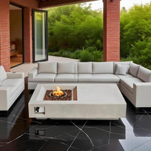 60" Propane Gas Fire Pit Table, 50,000 BTU Rectangular Outdoor Concrete Fire Pit with Lava Rocks, Pulse Ignition & Cover, Large Patio Heating Table for Backyard, Deck & Garden, Light Gray