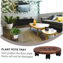 YYBOES Wooden Mobile Torus Flower Pots Base Movable Plant Pots Tray Potted Stand Rack Wheel Flowerpot Tray Flowerpot Wheel Round Tray Wooden Plants Pots Tray Flowerpot Tray Base