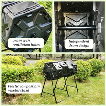Outdoor Tumbling Composter, Garden Compost Bin 74 Gallon (280L) Large with Sliding Doors, 360° Tumbling Design, Large Composting Bin for Backyard, Garden, Patio