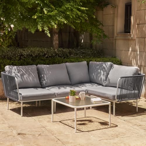 EAST OAK 5-Piece Montauk Modular Patio Furniture Set Outdoor Sectional Sofa with Coffee Table Dove Grey
