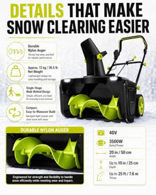 40V Cordless Snow Blower, 20-Inch Electric Snow Thrower 4batteries