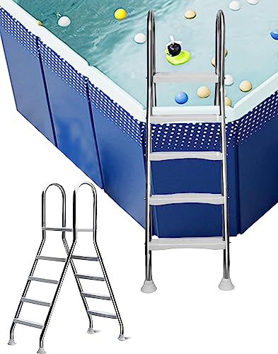 4 Step Pool Ladder for Above Ground Pool, Above Ground Safety Pool Stairs with Large Steps, Removable Stainless Steel Non-Slip Swimming Pool Steps for Open-Air Bath