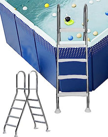 4 Step Pool Ladder for Above Ground Pool, Above Ground Safety Pool Stairs with Large Steps, Removable Stainless Steel Non-Slip Swimming Pool Steps for Open-Air Bath