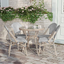 Flash Furniture Marseille Indoor/Outdoor Bistro Set - Tempered Glass Top Table with 4 Chairs - Black & White Textilene/Light Natural Frame