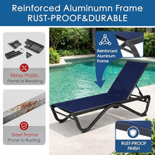 Kozyard Outdoor Chaise Lounge Chair, All Aluminum Frame and Textilene Fabric, Fully Flat Adjustable Reclining Patio Lounger for Pool Sun Shelf, Tanning Ledge, Sunbathing & Backyard (NavyBlue, 2Chairs)