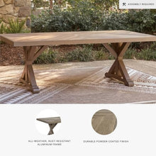 Signature Design by Ashley Carmel Bay Casual Weather and Rust Resistant Outdoor Dining Table with Porcelain Tabletop and Umbrella Hole, Grayish Brown