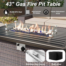 ALAULM 7 Pieces Patio Furniture Set with Fire Pit Table 55000BTU, Oversized Seat/Armrest and High Back Wicker Conversation Set with Thick Cushion for Backyard, Garden, Black