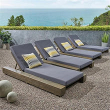 Noble House Broadway Outdoor Acacia Wood Chaise Lounge Set of 4 Gray