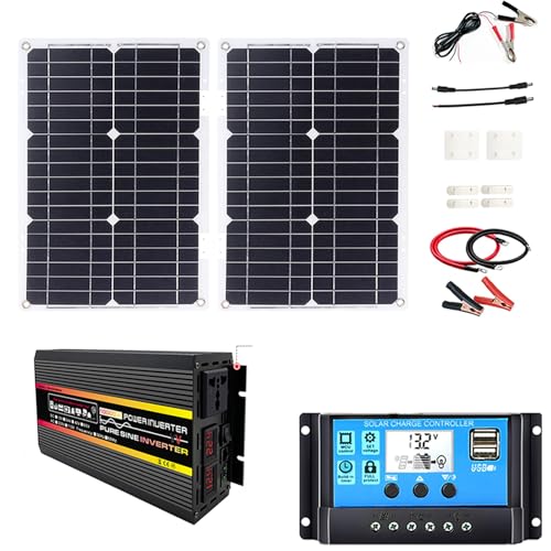 OLONETO Solar Power System 36W Foldable Solar Panel with Four USB Chargers + 10000W Pure Sine Wave Power Inverter + 30A Solar Charge Controller Solar System Kit