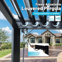 Louvered Grill Pergola with Adjustable Roof and Built-in Gutter, Metal Outdoor Shelter for Patio Backyard Deck