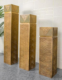 ARCVOX Asian Decor Pedestal Floor Ornaments, Faux Stone Finish Porch Columns & Pillars, Indoor/Outdoor Statues for Home Decor, Decorative Flower Pot Columns (Color : Gold Size XL)