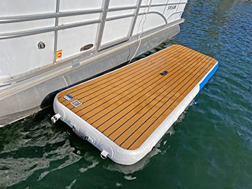 Inflatable Sport Boats Mini Mate Yacht Dock 10' x 3' Inflatable Water Platform White and Blue with Teak Foam Non-slip Top