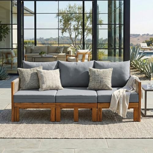 Merax Outdoor Daybed, Acacia Wood 3-Seat Patio Sofa Bed with Waterproof Cushions and Rope Woven Arms, Convertible Sleeper Couch with Pull-Out Function for Poolside, Backyard, Garden