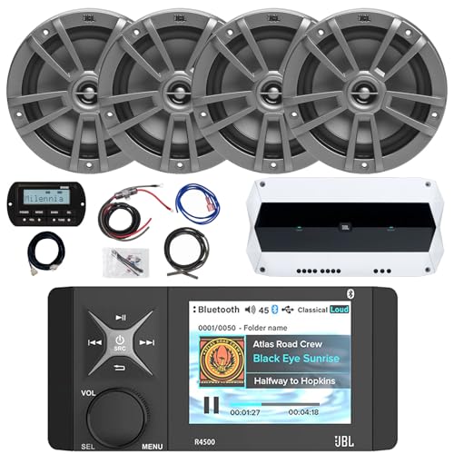 Enrock Marine 4" Color LCD Marine Stereo Receiver with Remote & 4x 6.5" Gray Speakers