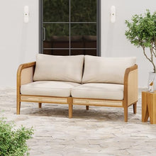 Christopher Knight Home Tilden Acacia Wood Outdoor Loveseat, 2-Seater Patio Furniture Sofa with Wicker Accent, Wooden Patio Sofa Couch with Armrest+Cushions, Comfy Lounging/Reading Chair, Teak+Beige