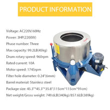 EQCOTWEA Industrial Stainless Steel Centrifugal Dehydrator Spin Dryer 99.2LB Blue