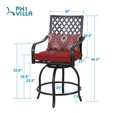 PHI VILLA Patio Outdoor Swivel Bar Stools Set of 4 with Cushion and Armrest Red