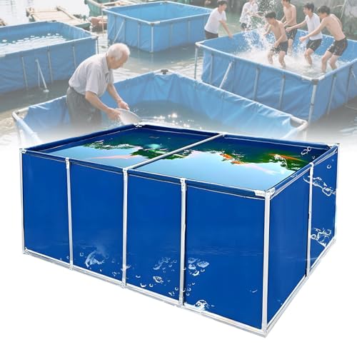 Canvas Fish Pond with Stand PVC Canvas Ponds with Drain Valve Temporary Holding Tank for Saltwater Fish Tarp Water Storage Pool for Koi Fish Turtles Swimming (1.5 * 1 * 0.5m)