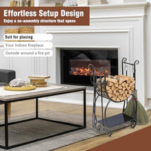 QUNZIDRESS Heavy-Duty Firewood Log Holder, Indoor Outdoor Fireplace Wood Storage Rack with 4-Piece Fire Tool Set