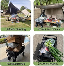 Camping Wagon – Heavy Duty Folding Trolley, 250kg Capacity, Compact Collapsible Cart ，for Shopping, Picnic, Garden, Beach, Fishing & Outdoor Festivals(Black)