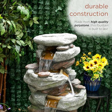 Alpine Corporation TZL410 48" Multi Level Rock Waterfall Fountain with LED Lights, Stunning Outdoor Cascading Water Feature for Garden, Patio, Backyard & Lawn Decor, Gray