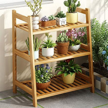 ZOCWJK Retro Ladder Shelf 3 Tier Flower Stand Wood Rustic Flowerpot Stand Freestanding Plant Shelf Wood Indoor Plant,