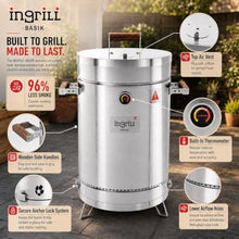 INGRILL Medium 25 lbs Vertical Stainless Steel Barrel Smoker Grill, 3-in-1 Charcoal BBQ to Smoke, Grill & Bake, Low-Smoke Design with Complete Accessory Kit for Backyard, Patio & Camping