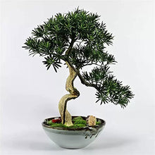 Fake Plants Artificial Bonsai Tree New Chinese-Style Simulation Luohan Pine Bonsai Tree 25.6 in Large Green Simulation Welcome Pine Bonsai Plant Ceramic Flower Pot Bonsai Tree