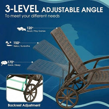 Andehomy Cast Aluminum Outdoor Chaise Lounge Chair with Wheels, Patio Chaise Lounge with 3-Position Adjustable Backrest, Tanning Chair Reclining Chair for Poolside, Bronze (Set of 2)