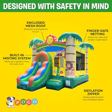 Pogo Bounce House Inflatable Jungle Castle with Slide Tropical Smiley Face