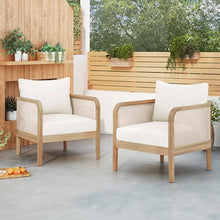 Merax Outdoor Acacia Wood Patio Club Chair Set of 2 Conversation Set with Waterproof Thick Cushion Deep Seating for Porch,Garden,Backyard