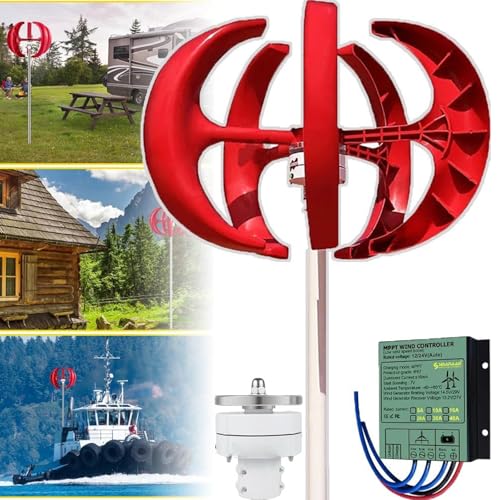 ZSFHJZC 3000W/4000W/5000W Wind Turbine Generator, 12V 24V 48V 5 Blades Vertical Wind Turbine Kit, 3 Phase AC Permanent Magnet Generator with Controller, Small Wind Turbine Generator,4000W-12V