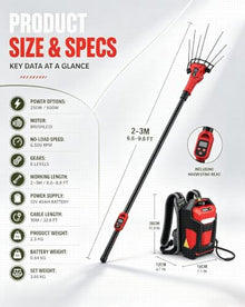 BEESOM Electric Olive Harvester 600W 6500 RPM 6-Speed Telescopic Pole Cordless 600w