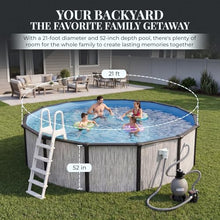 Blue Wave Sevilla 21-ft Round 52-in Deep Hard Sided Steel Frame Above Ground Pool with 6-in Steel Top Seats, Dual-Speed Sand Filter System, Ladder, Skimmer & Liner – 9,900-Gallon Cap for Family Use