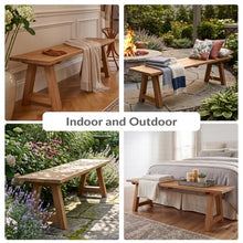 Sunnydaze Wooden Teak Trestle Outdoor Bench for Patio, 60” L, Rustic, Brown