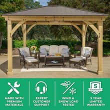 Yardistry 12x14 Meridian Cedar Wood Gazebo Pavilion with Aluminum Roof Brown