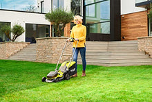 RYOBI 18 V ONE+ Hybrid Lawnmower RY18LMH37A-225 (Battery or Mains Operation, Cutting Width 37 cm, Includes 2 Batteries 2.5 Ah, Grass Collection Bag, 45 L, Mulchable, Cutting Height Adjustment)