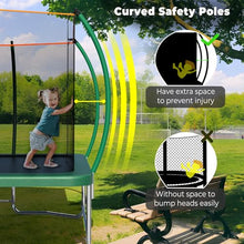 Lyromix 14FT Outdoor Rectangle Trampoline with Curved Poles, Light, Sprinkler & Soccer Set Field Green