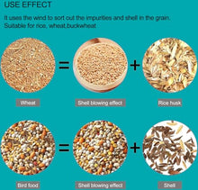 GJOPU Cleaning Winnower Machine, Stainless Steel Bird Feed Blown Shell Splitter with Adjustable Speed Fan, Adjustable Discharge Opening, for Millet, Miscellaneous Grains